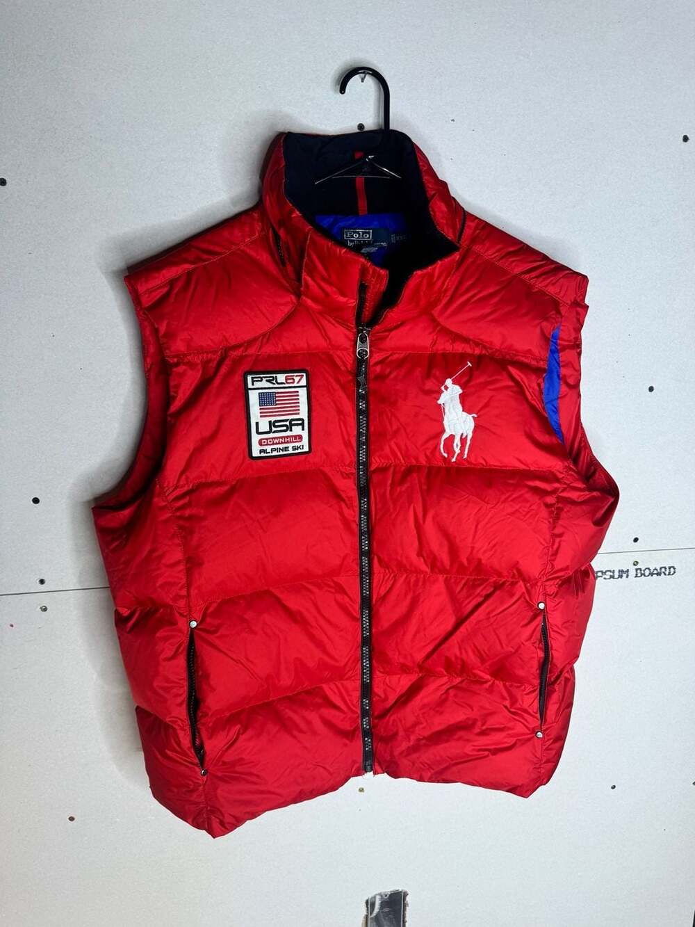 Polo Ralph Lauren PRL67 Red Down Vest with USA Flag Patch and Big Pony Logo